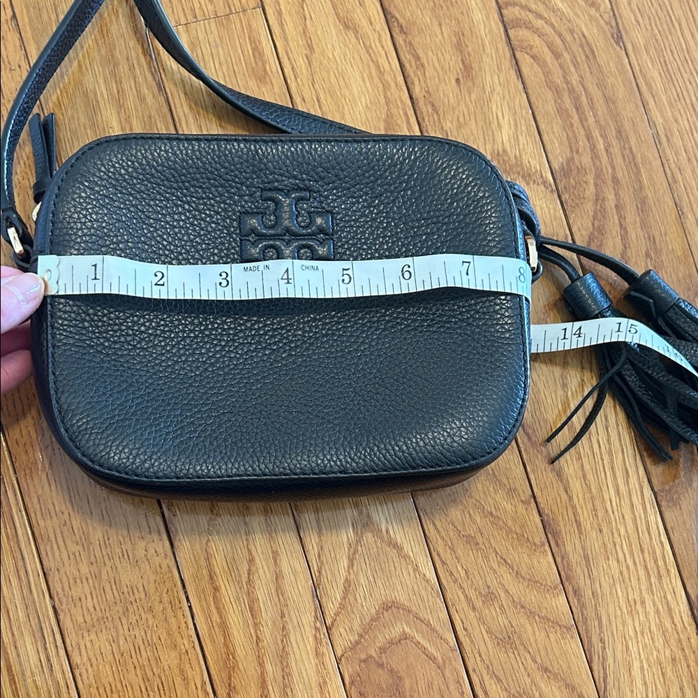 Tory Burch Black Pebbled Leather Crossbody with Tassel - Picture 10 of 12